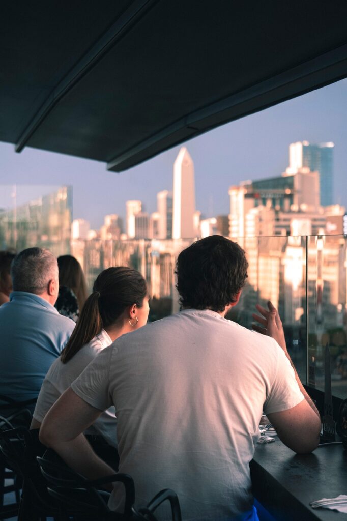 darling, terrace, nature, building, buildings, people, shades, sun, sunset, afternoon